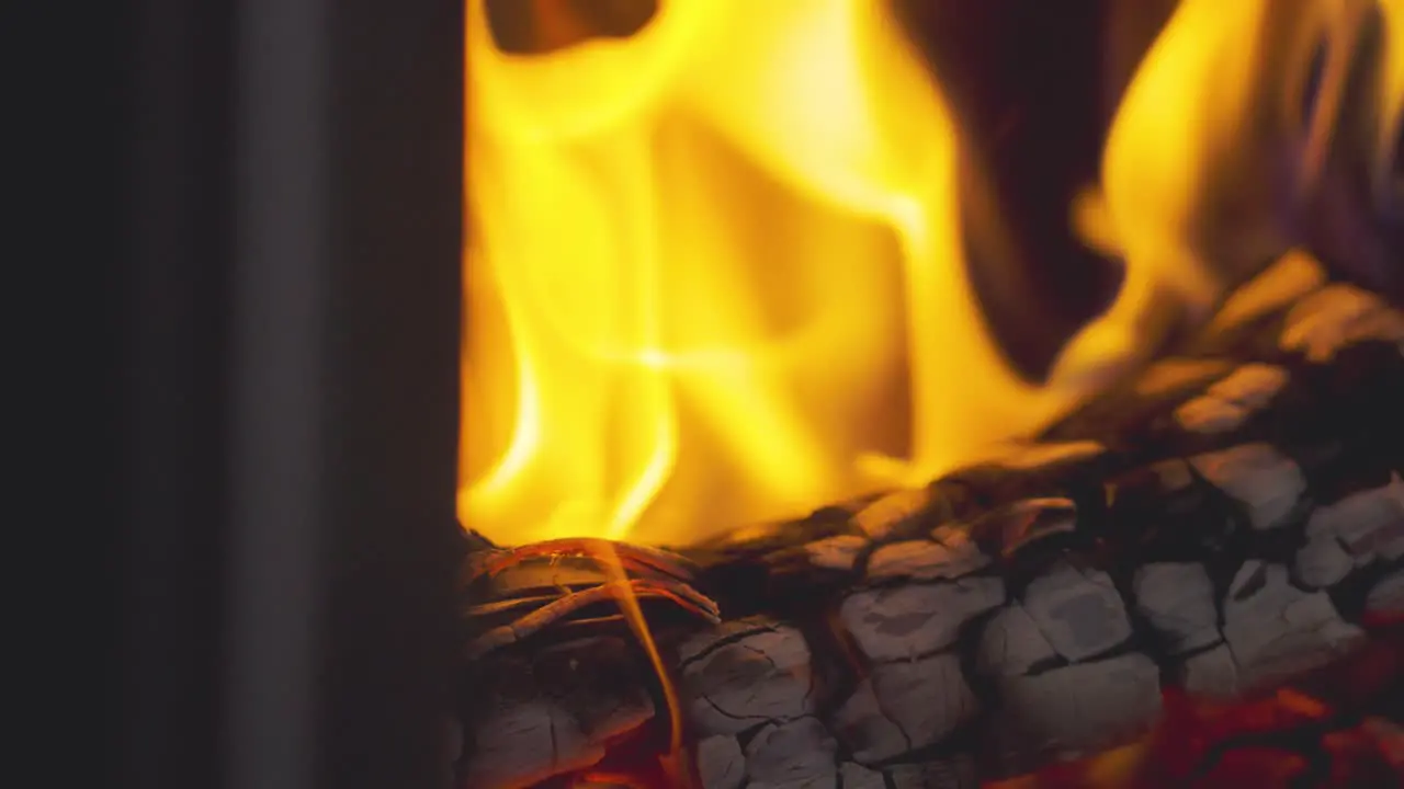 Close Up Flames From Fire Made From Logs In Wood Burning Stove At Home 18