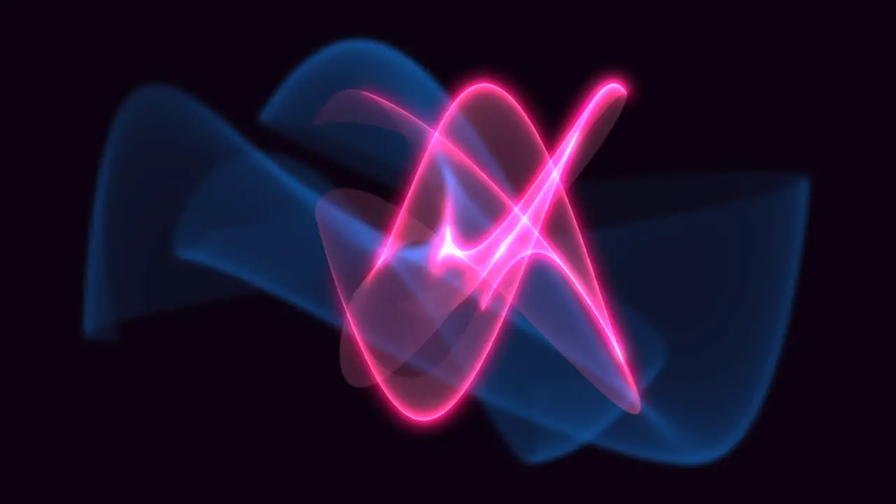 Neon red and blue waves on dark space