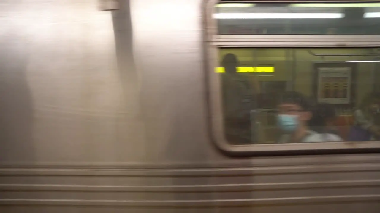 Slow motion footage at a New York City subway station