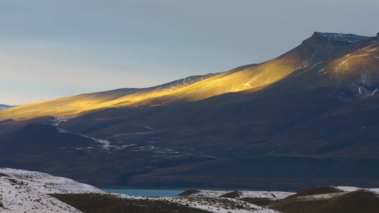 Rolling Sun Light Across Torres Del Paine Mountain Landscape