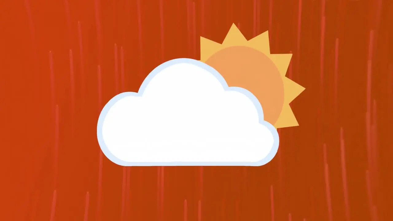 Animation of cloud and sun icon over light trails spinning against orange background