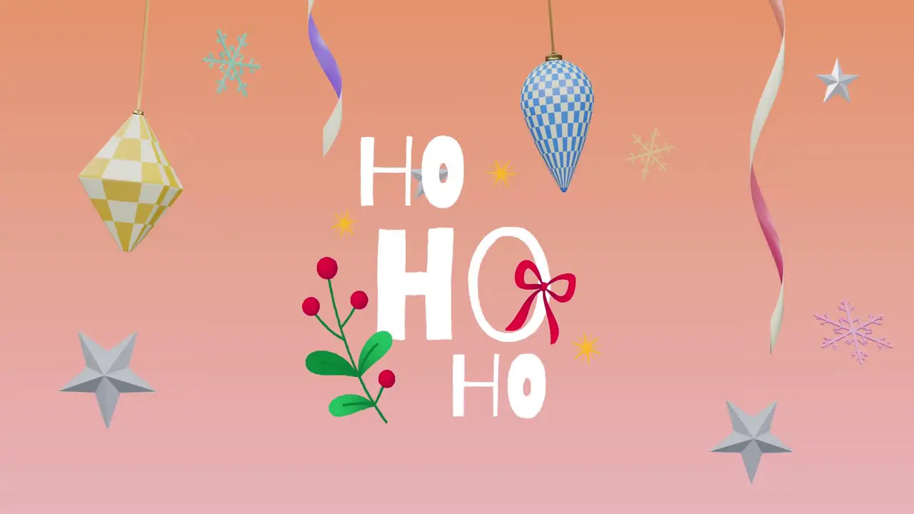 Animation of hohoho text and decorations on orange background