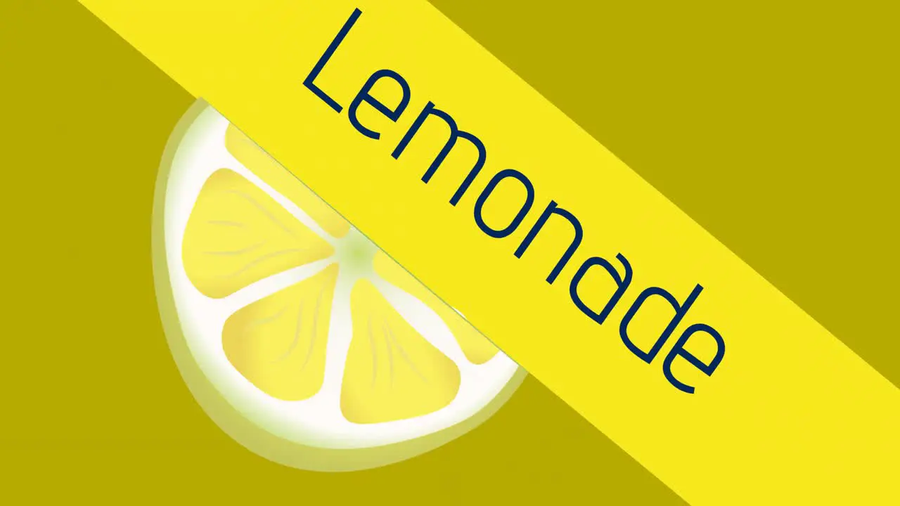 Animation of lemonade text and lemon icon over orange background