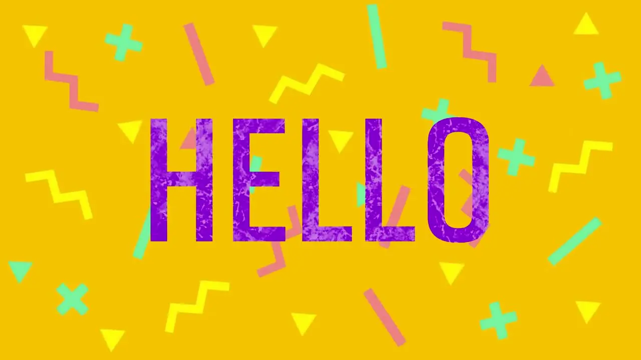 Animation of hello text over shapes on orange background