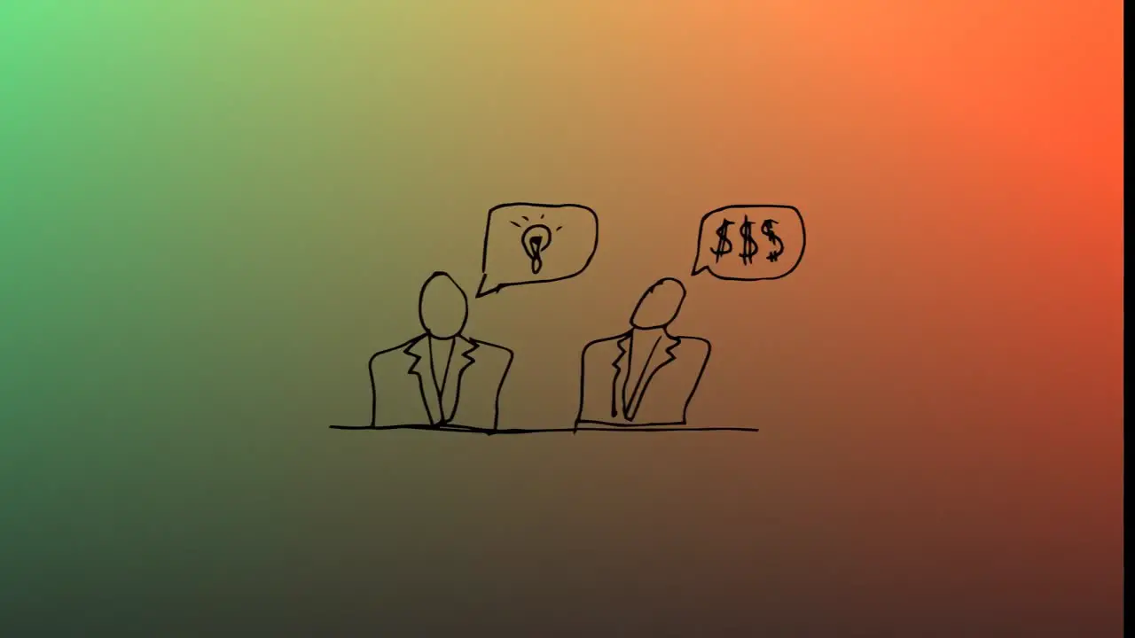 Animation of businesspeople icon against copy space on gradient and orange background