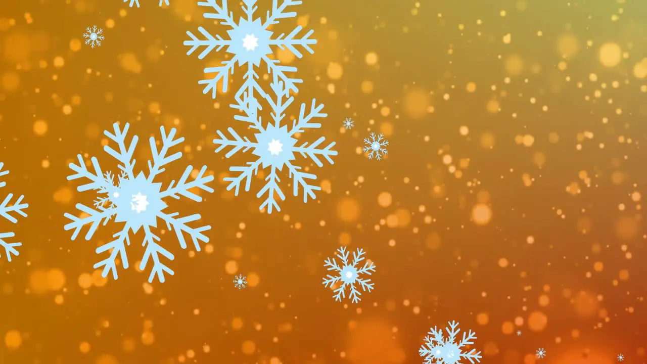 Animation of snowflakes over light spots on orange background