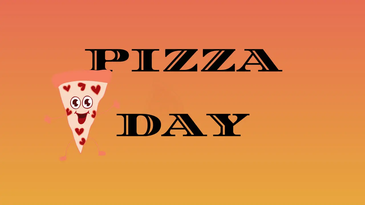 Animation of pizza icons and pizza day text on orange background