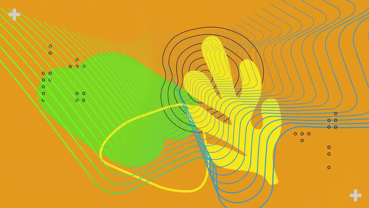 Animation of green and yellow organic shapes over orange background