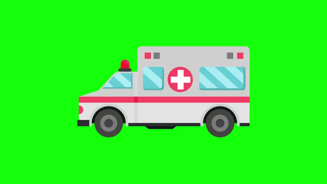 Ambulance car with siren icon emergency Medical vehicle loop animation with alpha channel green screen