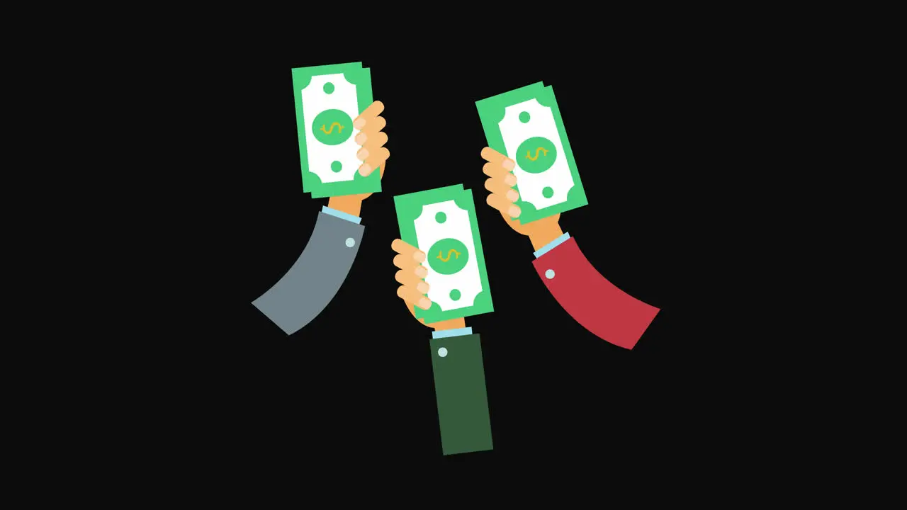 hand holding dollar money icon loop animation with alpha channel transparent background ProRes 444