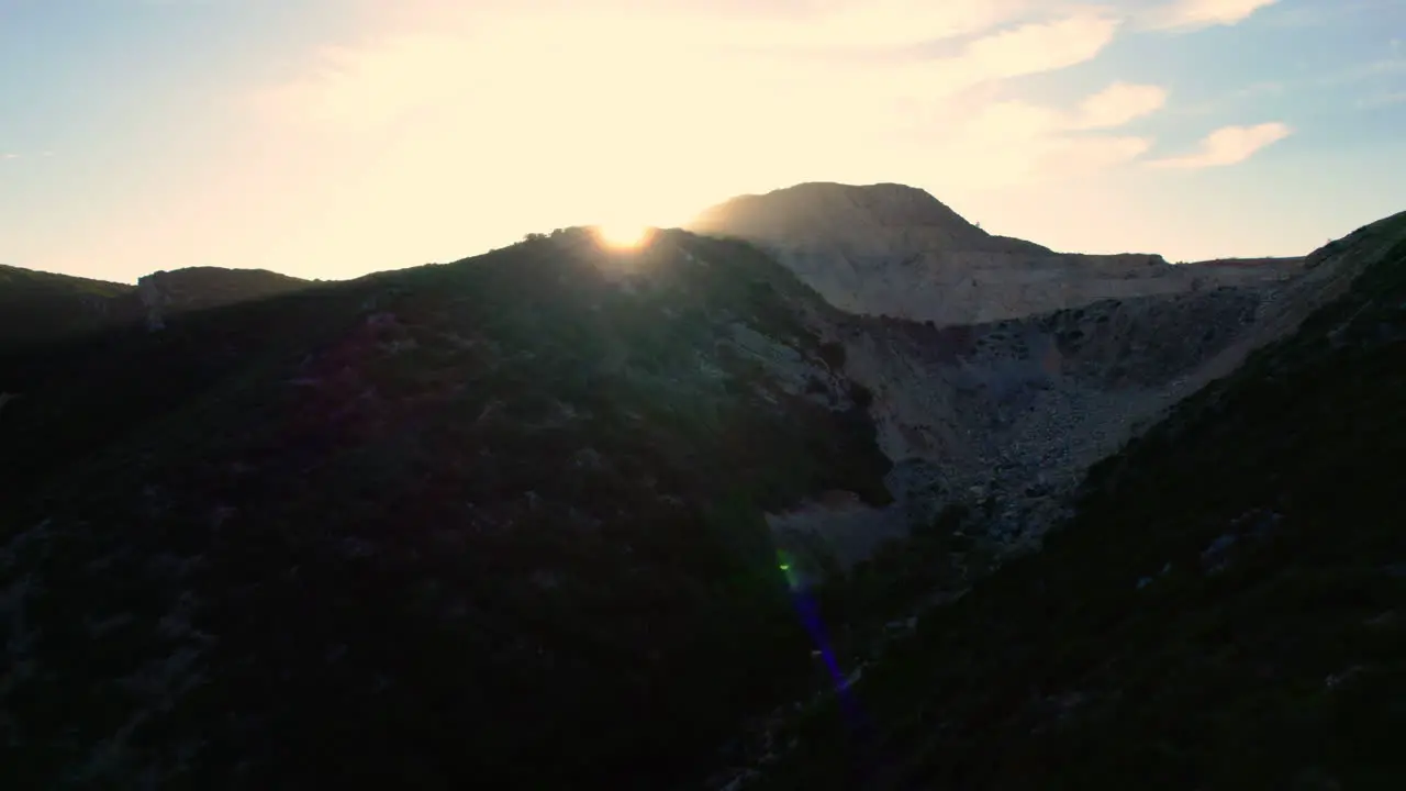 Aerial view of a mountain during sunset