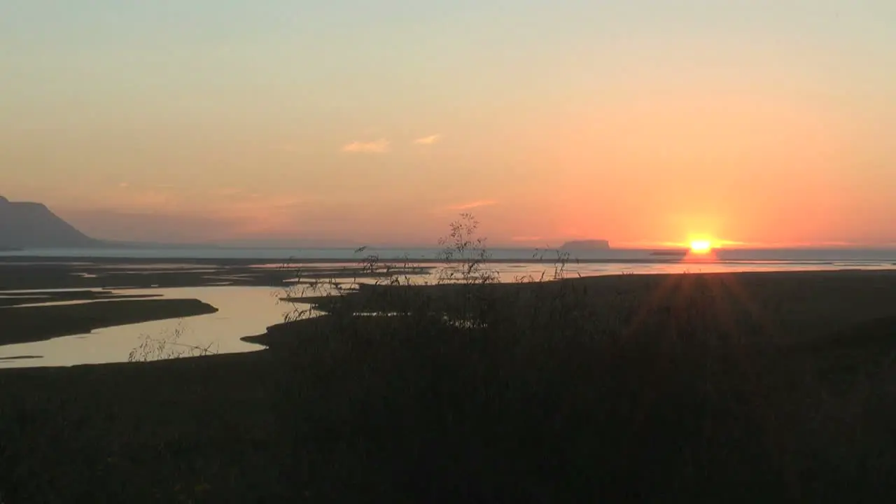 Iceland midnight sun on the horizon