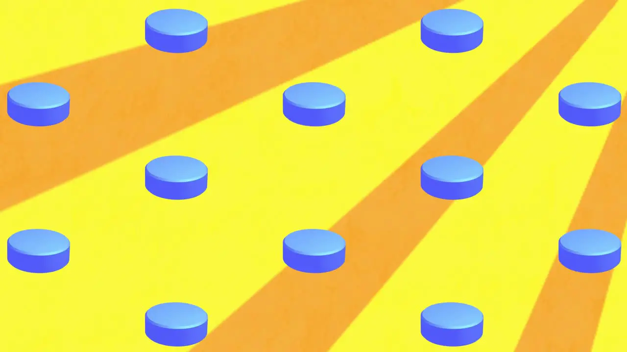 Animation of blue circles repeated over stripes on orange background