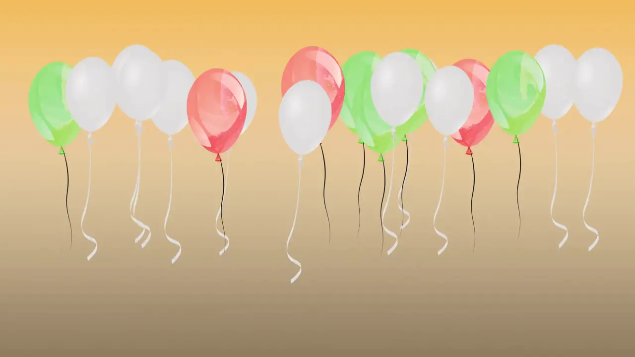 Animation of colourful balloons bouncing on orange background