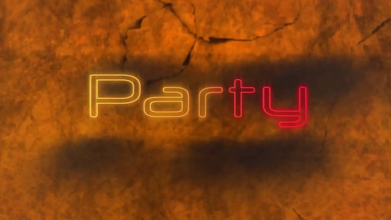 Neon party against grunge texture effect on orange background