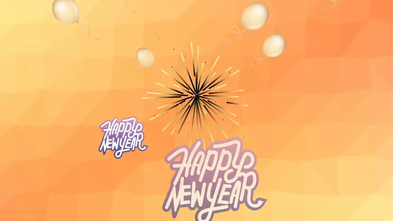 Animation of happy new year text over orange background