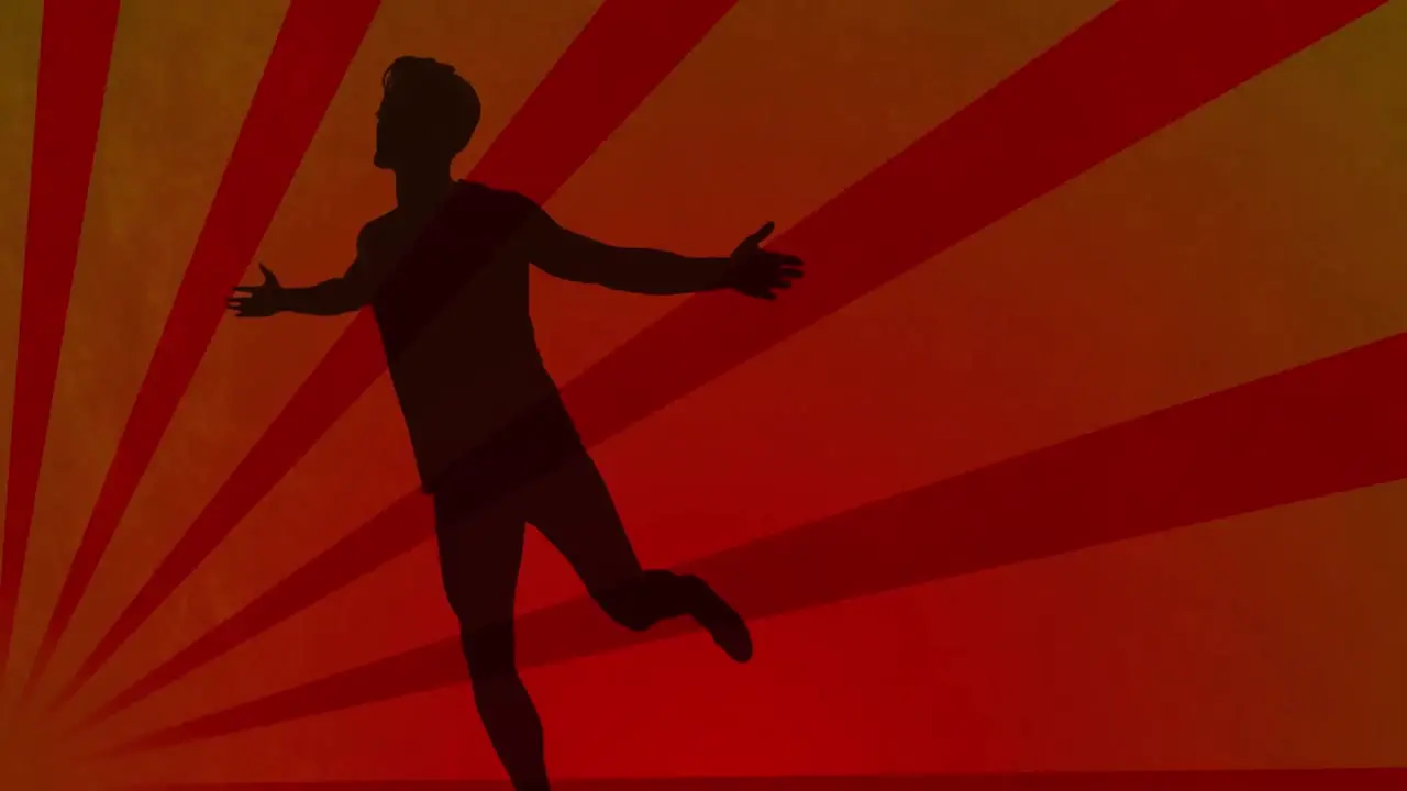 Animation of runner silhouette over shapes on orange background