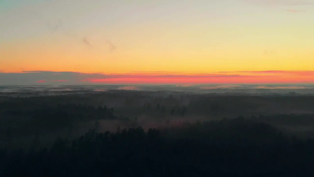 Dazzling Jib Shot Of Wild Green Forest At Sunset Time Eastern Europe