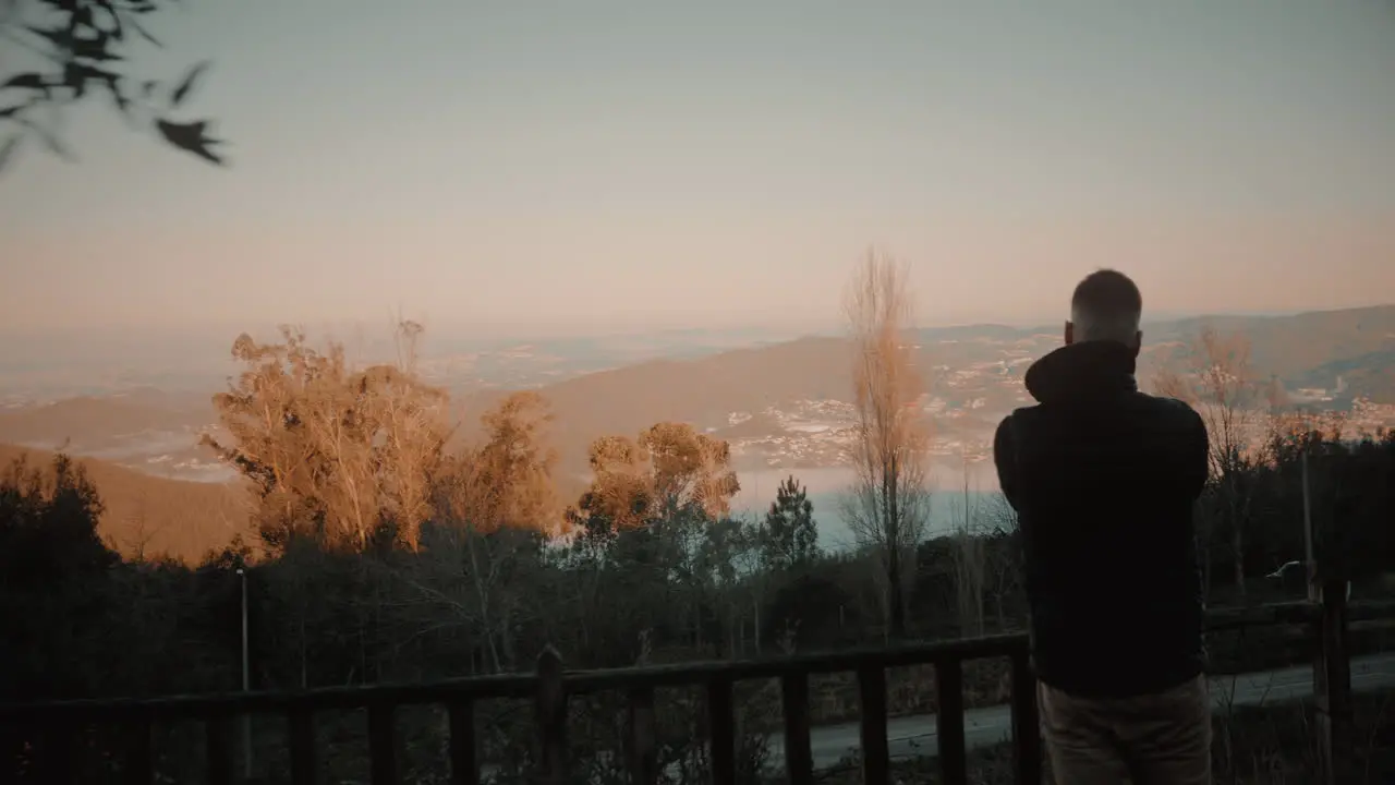 Breathtaking autumn morning landscape in Portugal at sunrise with villages covered by misty fog between the mountains