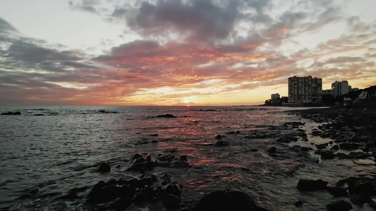 Aerial view of the sunset with dolly in