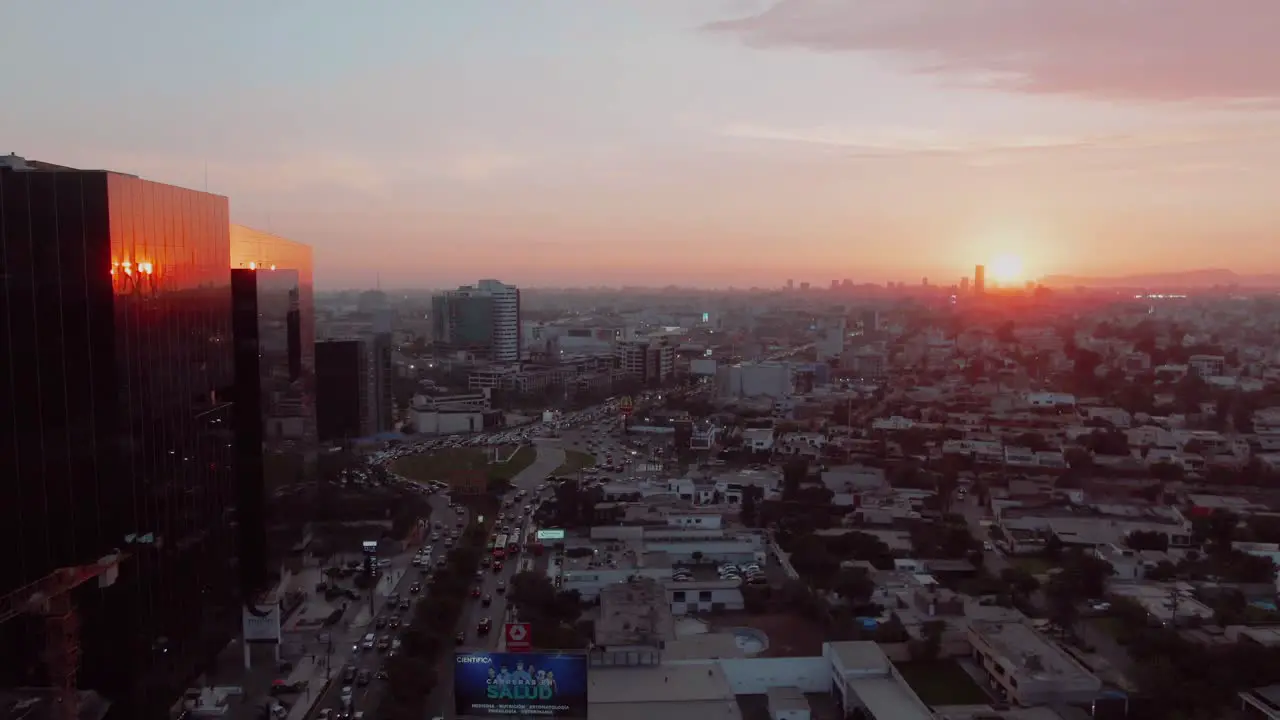 Aerial shot of the city from La Molina District at golden hour