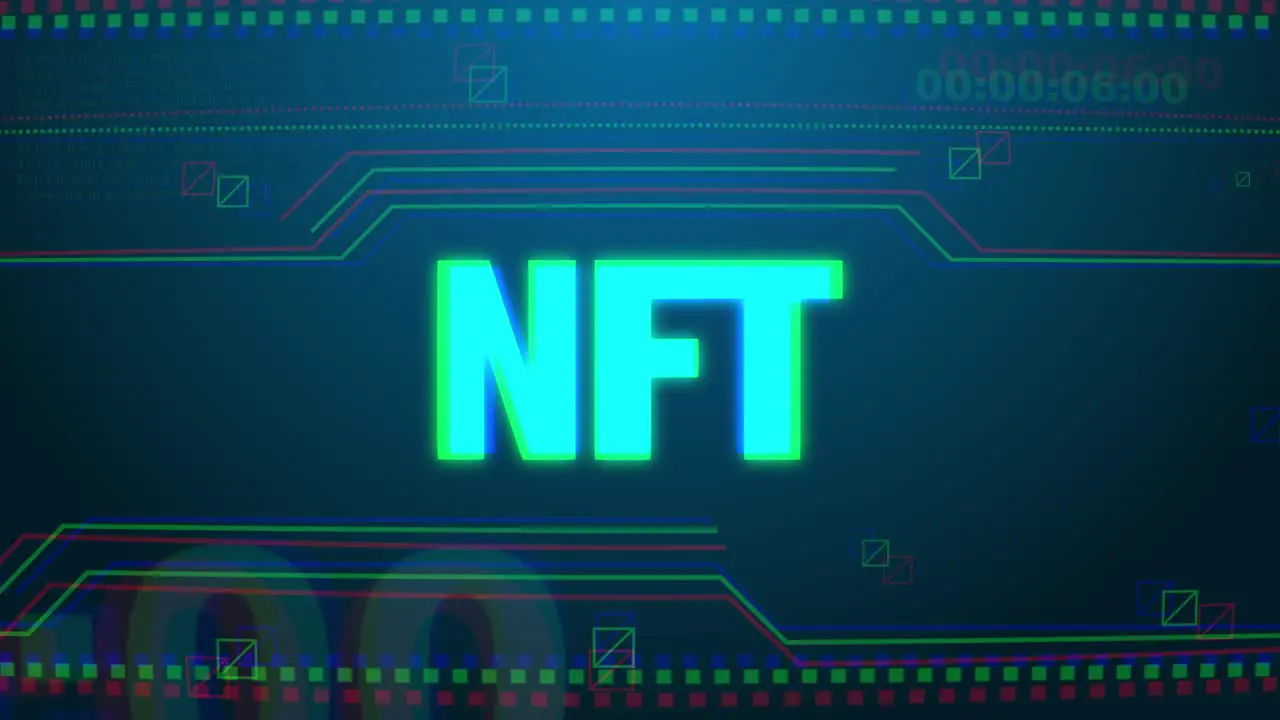 NFT Digital Animation of Non Fungible Token Neon Symbol