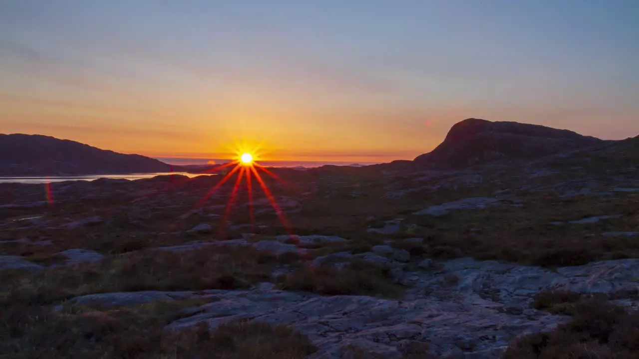 Stunning time lapse view of setting sun from summit of mountain looking toward the western horizon from high altitude