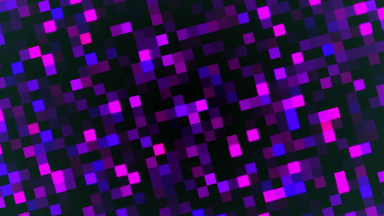 Diagonal grid of flickering luminous blocks in purple tones