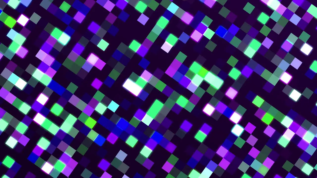 Background of a colorful grid of flickering light blocks in rotating motion