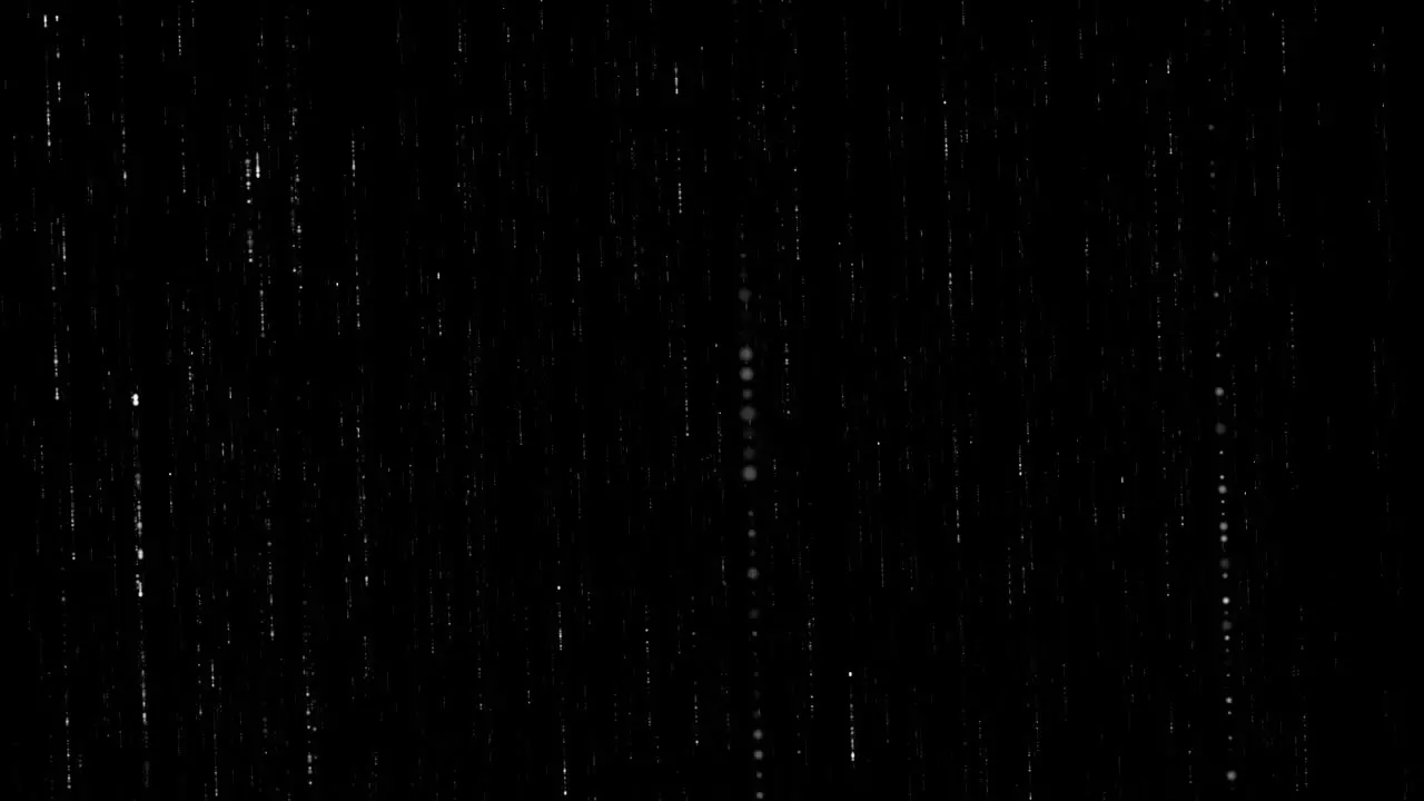 Digital animation of codes and particles moving in matrix style matrix rain effect on dark background digital world concept