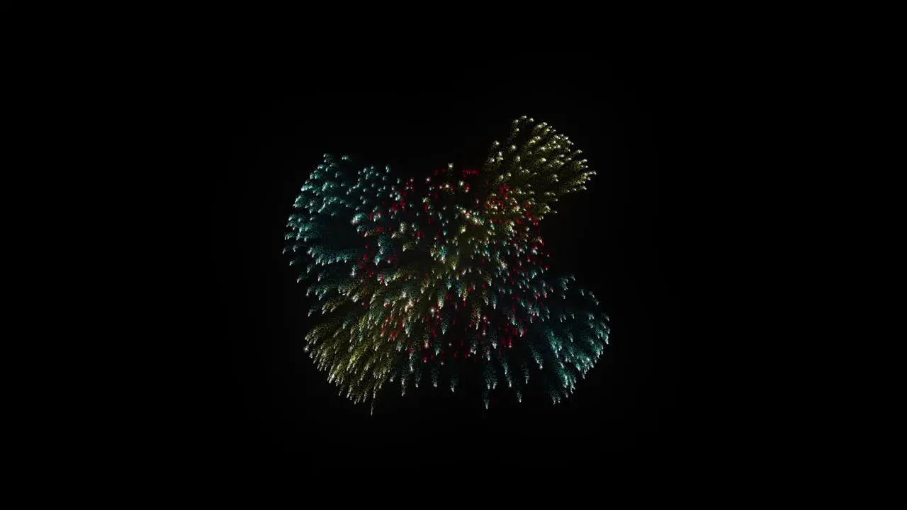 Champagne fireworks exploding on black background screen starting from center of the screen and forming rainbow color blast