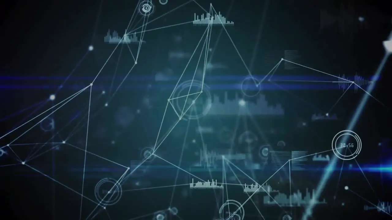 Animation of network of connections with data processing on black background