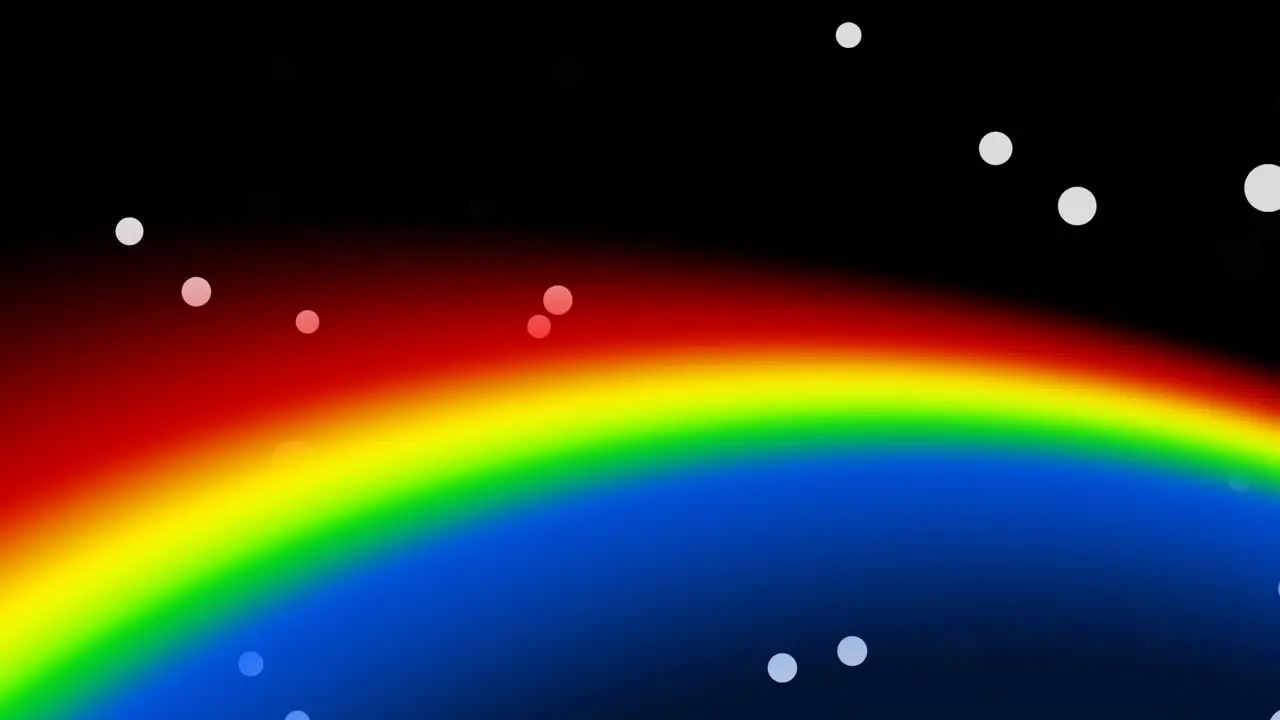 Animation of floating spots over rainbow on black background