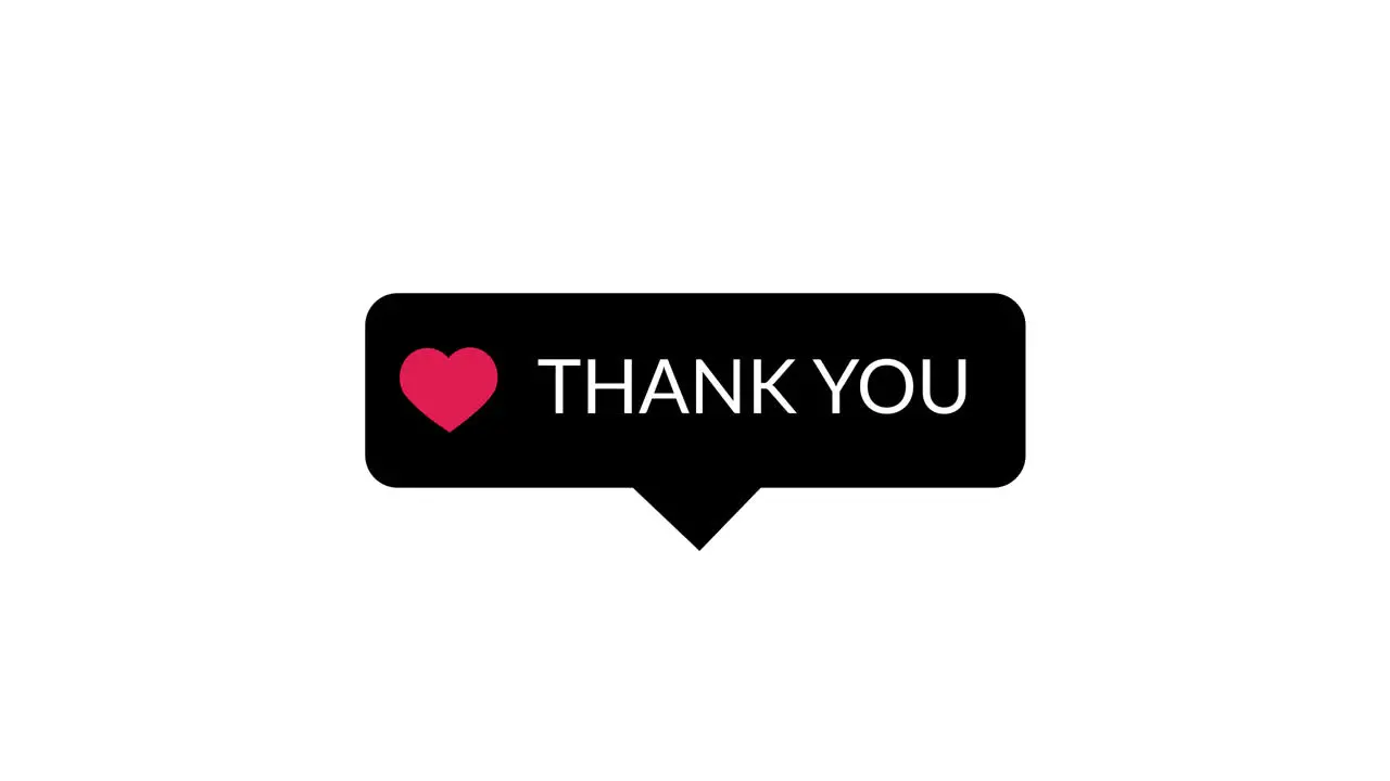 Thank you word on black popup with red love symbol animation motion graphic video