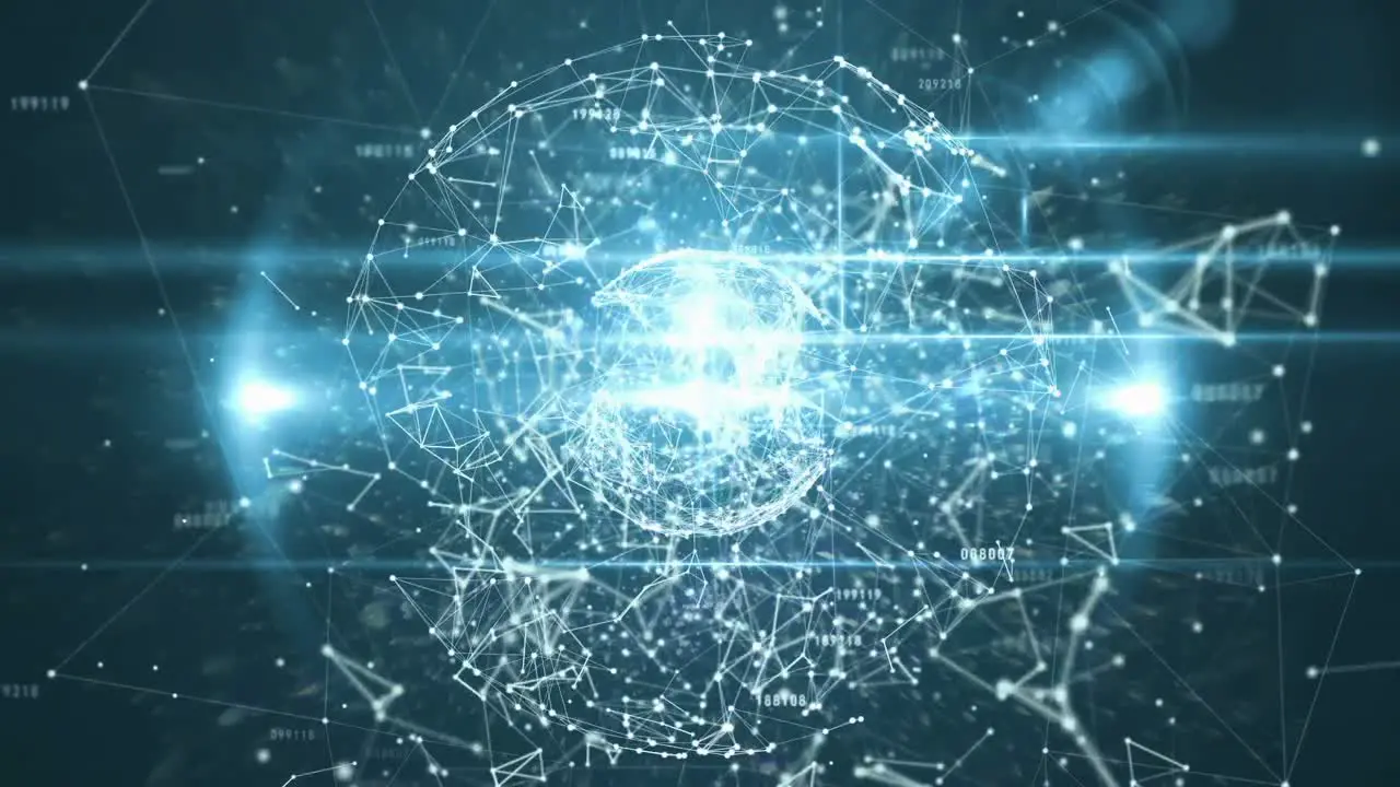 Binary code with polygonal circle connecting dots and lines 