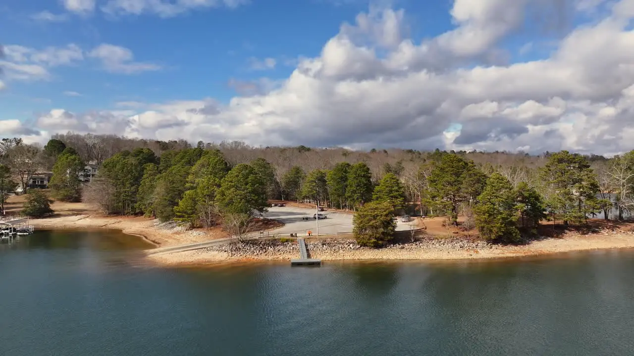 Drone view of public boat launch at Lake Lanier park in Cumming Georgia