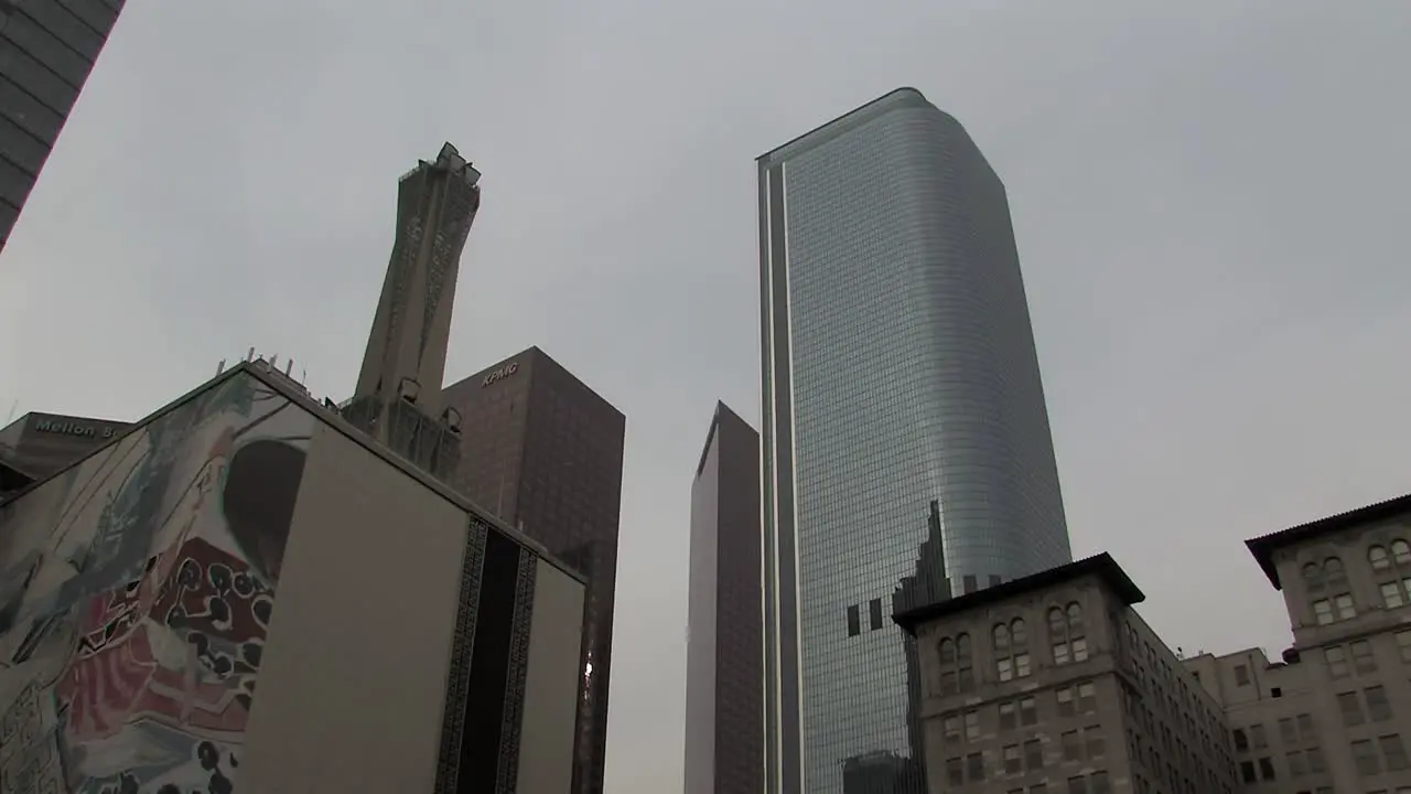 Silhouette of skyscrapers in Los Angeles on a cloudy day California USA