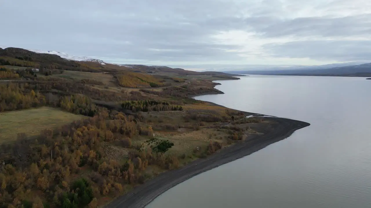 Cloudy autumnal views along the east of Iceland early in the morning aerial