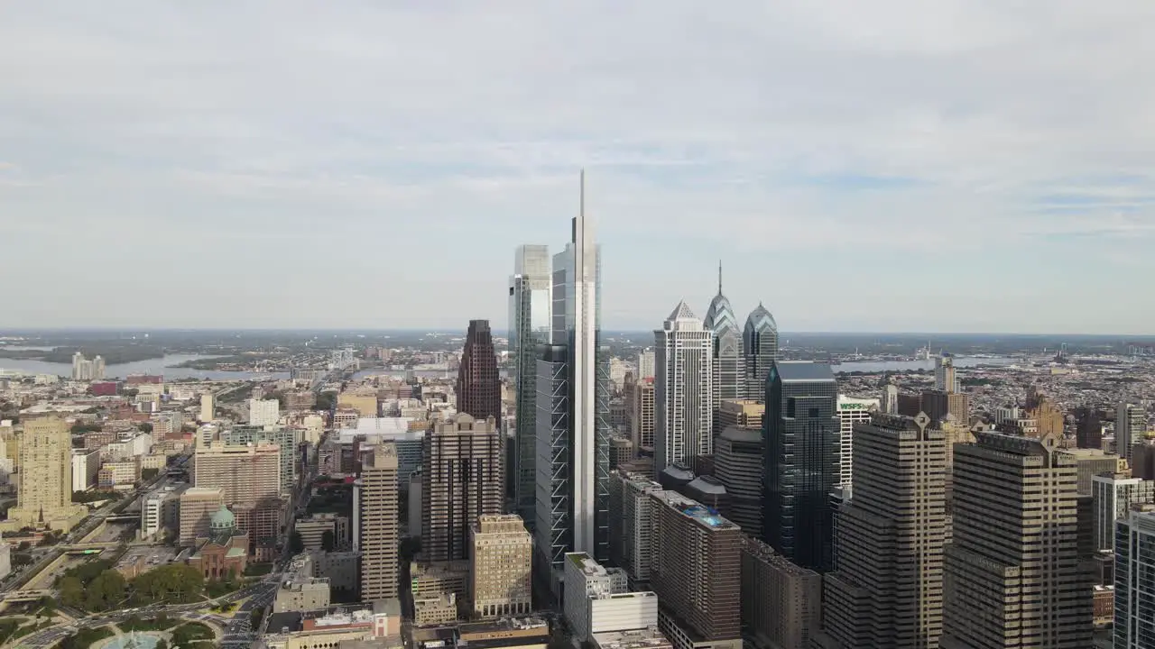 Drone Shot of Philadelphia Comcast Center and View of City 4K