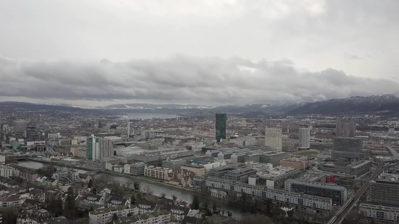 Drone dolly-shot above Zürich city Switzerland 4k