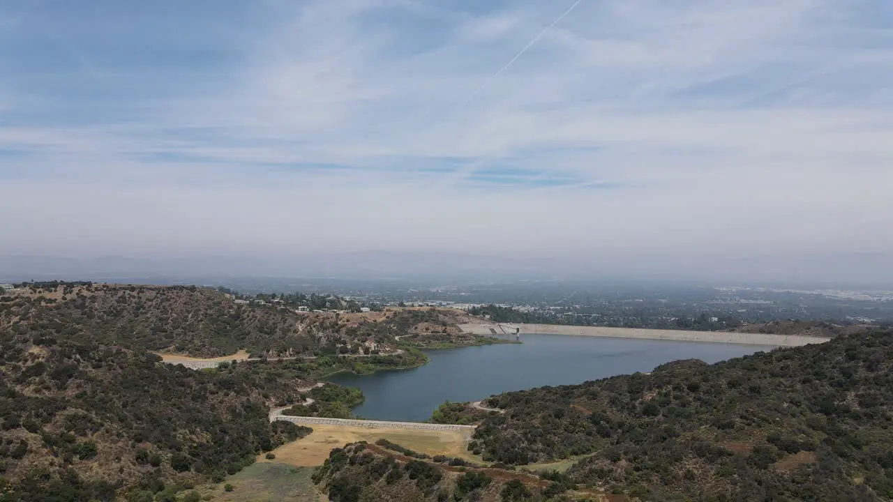 Encino Reservoir Sunny Aerial View