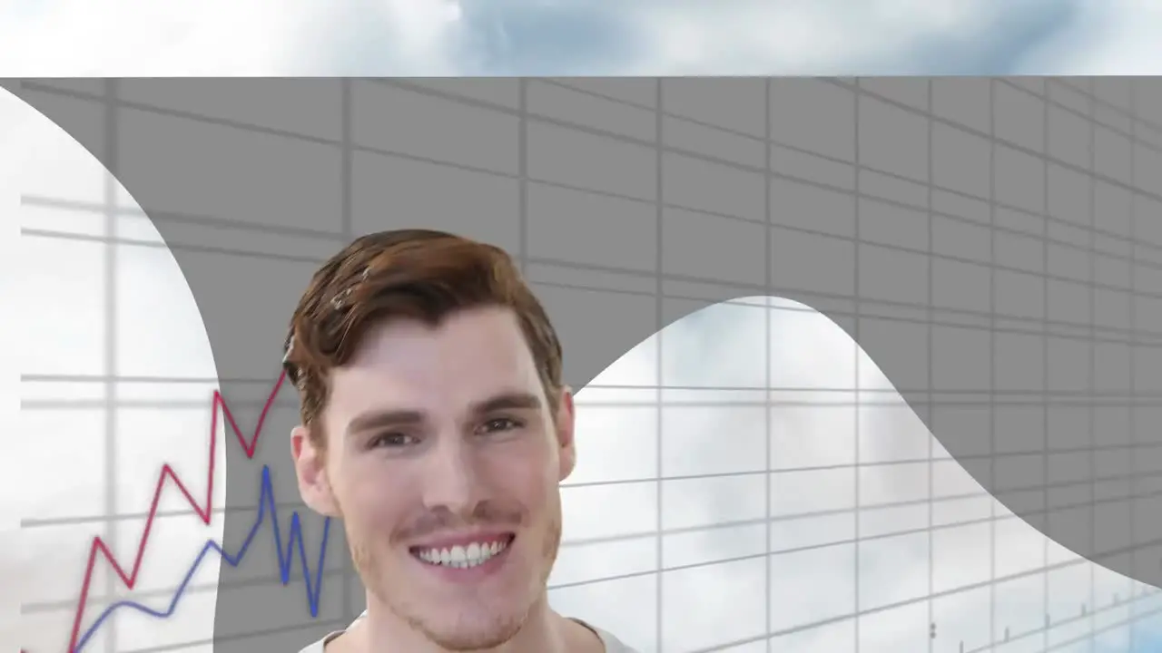 Animation of man and graph over cloudy sky