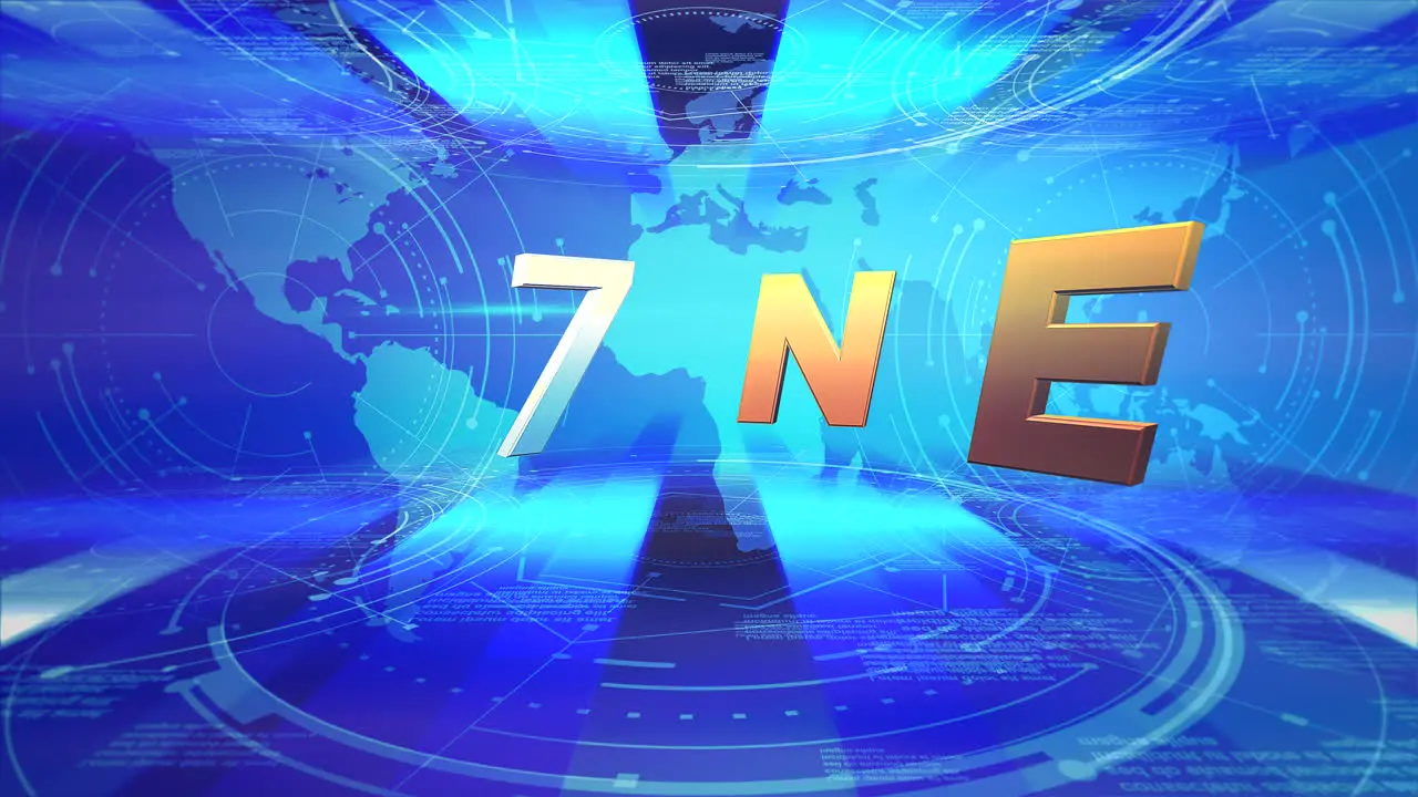 Animation text 24 News and news intro graphic with blue lines and world map in studio