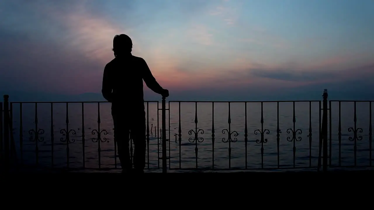 Sadness Alone Man Silhouette With Seaview