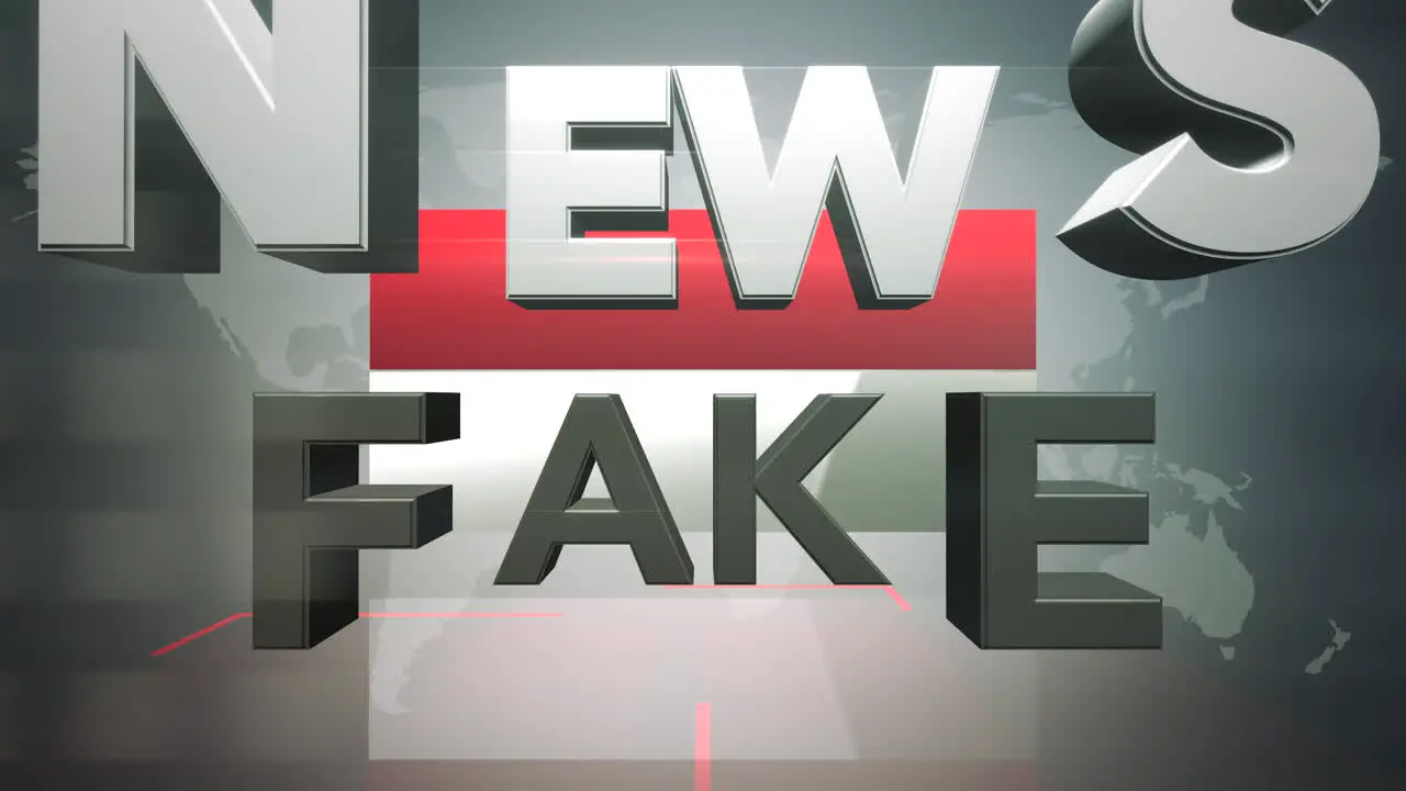 Animation text Fake News and news intro graphic with lines and world map in studio abstract background