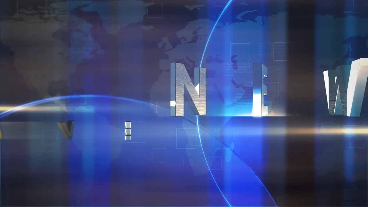 Animation text News Live and news intro graphic with blue lines and world map in studio