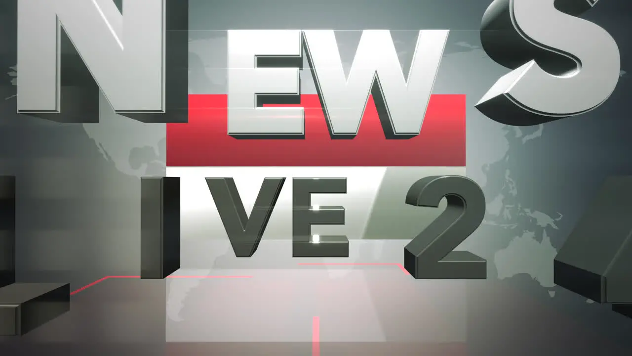 Animation text News Live 24 and news intro graphic with lines and world map in studio