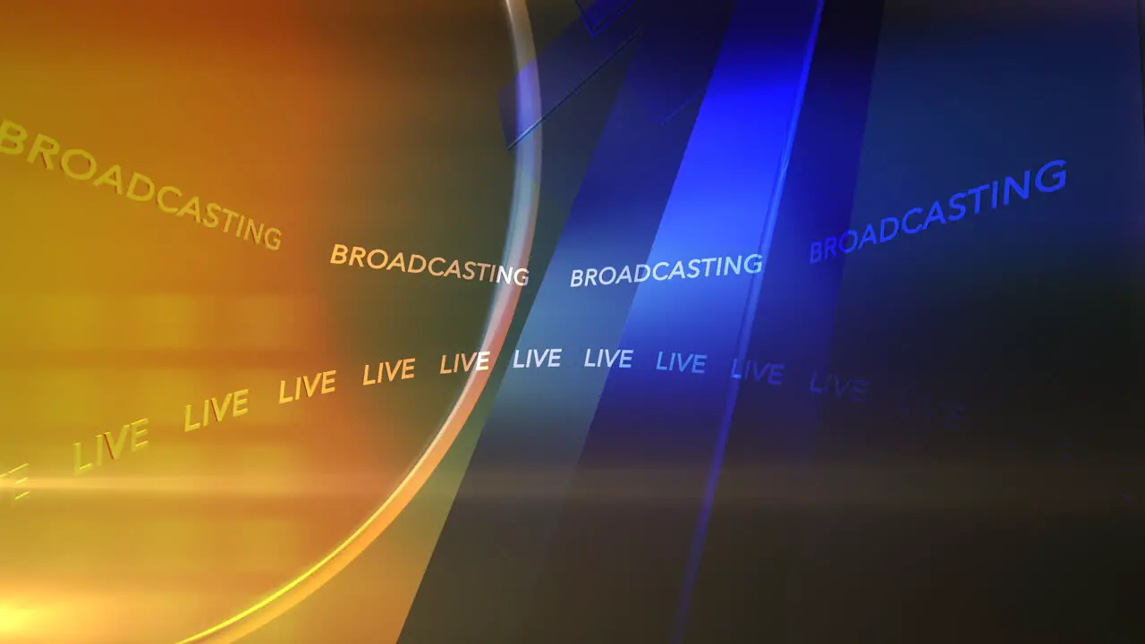 Intro news graphic animation in studio with circular shapes and text