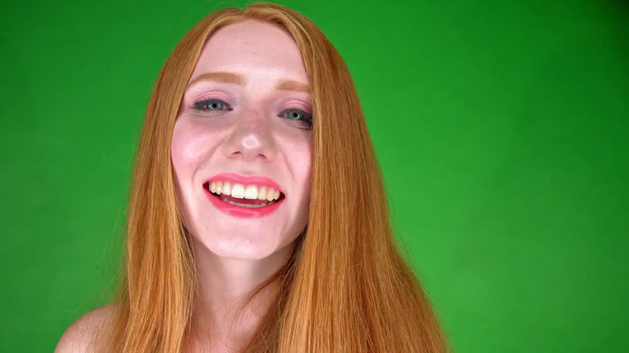 Close up smiling blonde woman with make up