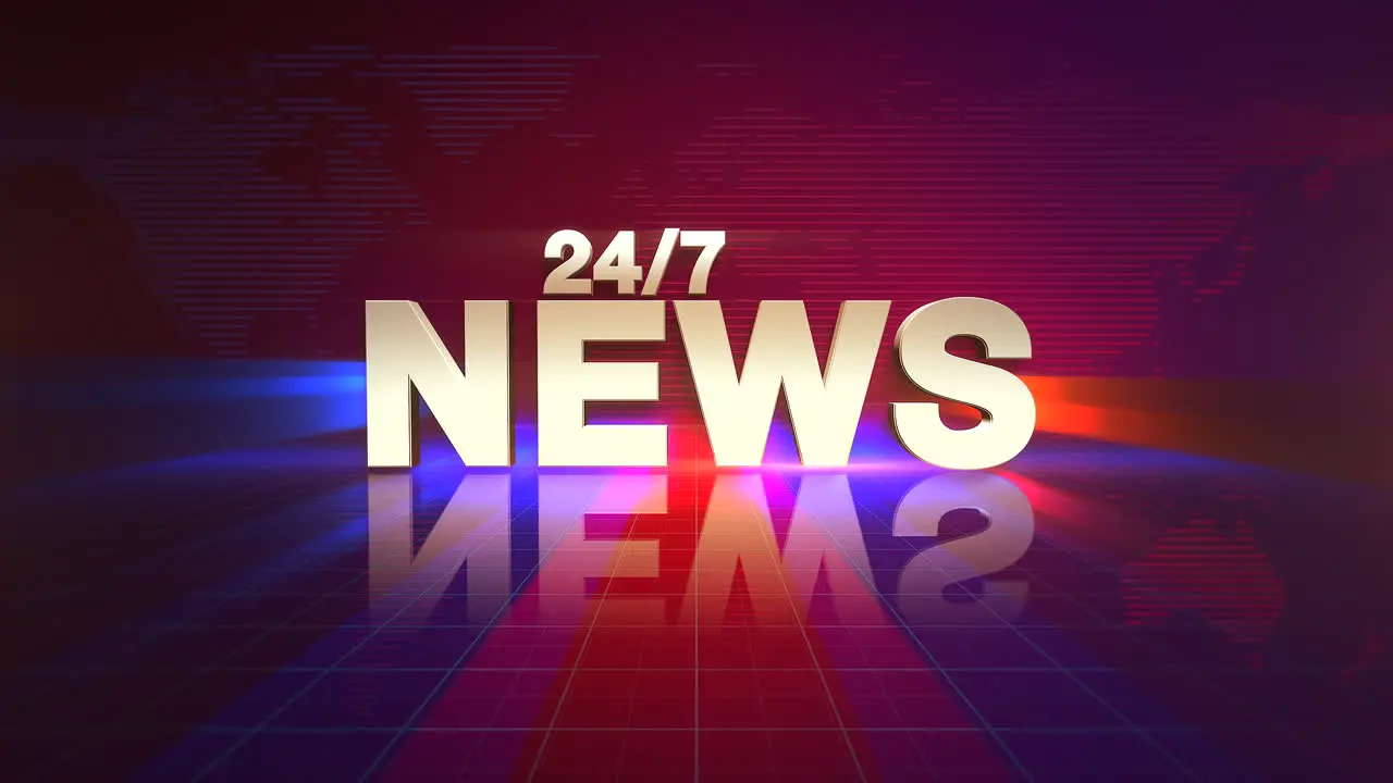 24 News with global map and blue with red lines in news studio